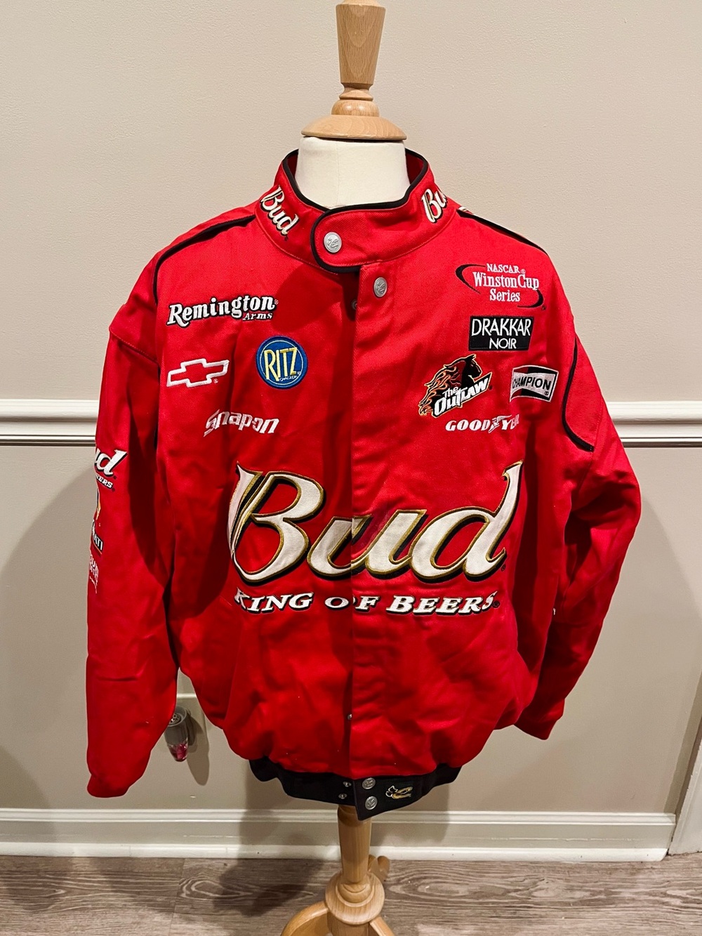 Vintage Budweiser Red Racing Jacket with Embroidered Logos